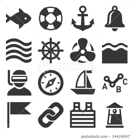 Sea Sailing Icons Set. Vector Sea Sailing Icons Set. Vector 34424097