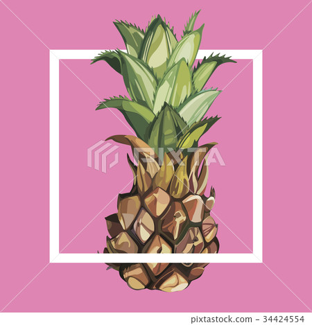 Pineapple with tropical leaves.Element for design 34424554