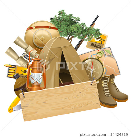 Vector Safari Concept with Wooden Plank 34424819