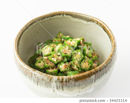 Okra okra sauce Okra okra soy sauce or bonito seasoning 34425314