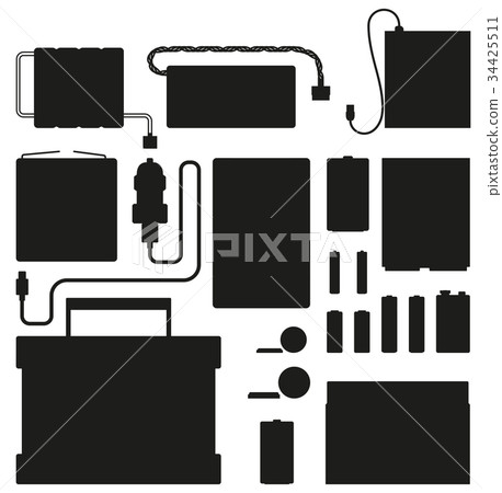 Powerful Batteries Silhouettes Isolated on White 34425511