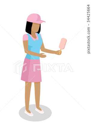 Woman with Ice-cream Vector Isometric Icon 34425664