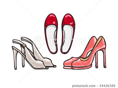 Three Pairs of Heel Shoes. Fashionable Footwear 34426389