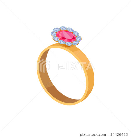 Gold Ring with Pink Stone Isolated Illustration Gold Ring with Pink Stone Isolated Illustration 34426423