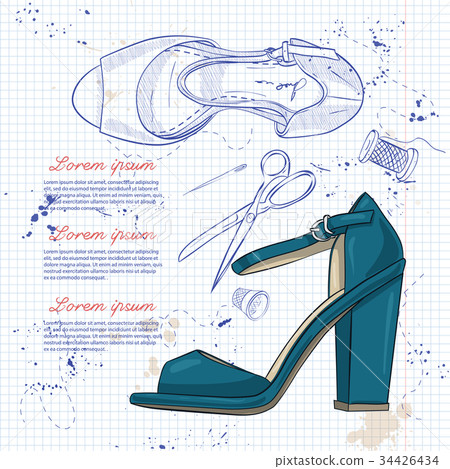 Fashion vector sketch womens shoes. 34426434