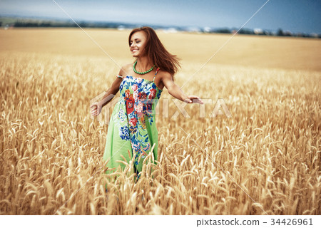 girl in wheat meadow girl in wheat meadow 34426961