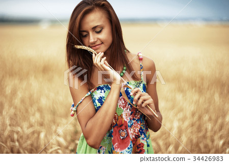 girl in wheat meadow girl in wheat meadow 34426983