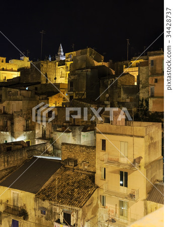Night Ragusa town roofs view, Sicily, Italy 34428737