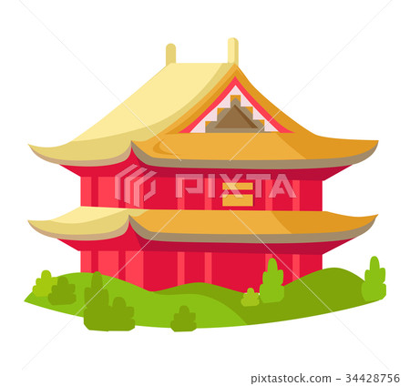 Chinese Red Building with Yellow Roof Isolated 34428756