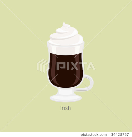 Glass Mug with Irish Coffee Flat Vector 34428767