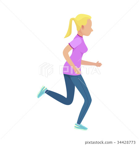 Young Blonde Girl in Slinky Sport Form Running 34428773