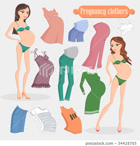 Pregnancy Clothes. Two Women and Summer Gowns 34428785
