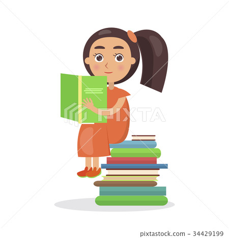 Girl in Orange Dress with open Textbook Vector Girl in Orange Dress with open Textbook Vector 34429199