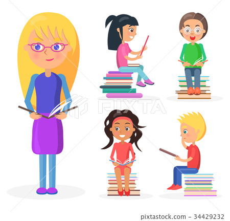 Blonde Girl Holds Book Full-length, Reading Kids Blonde Girl Holds Book Full-length, Reading Kids 34429232