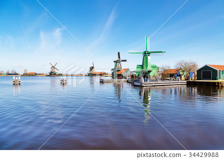 Windmills panorama in Zaanse Schans, traditional 34429988