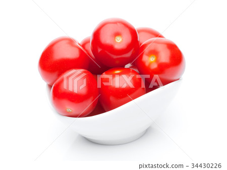Fresh healthy cherry tomatoes in white bowl Fresh healthy cherry tomatoes in white bowl 34430226