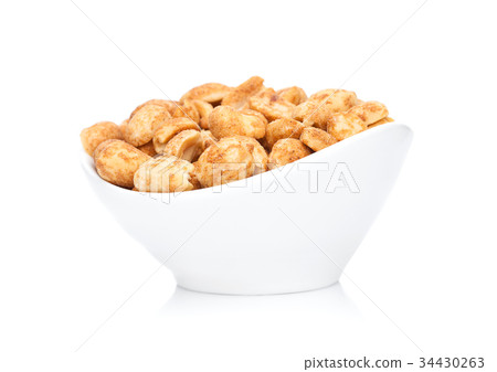 Salty peanuts snack in white bowl Salty peanuts snack in white bowl 34430263