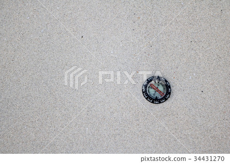 Compass in the sand on the beach Compass in the sand on the beach 34431270