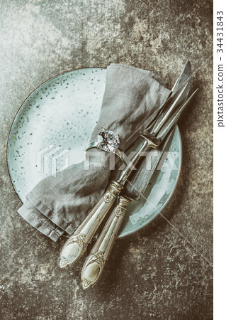 Food background in vintage style. Plate, vintage 34431843