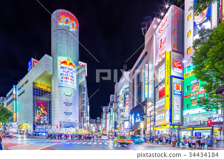 Tokyo Shibuya Dogensakashita intersection night view 34434184