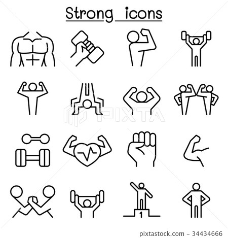 Strong icon set in thin line style 34434666