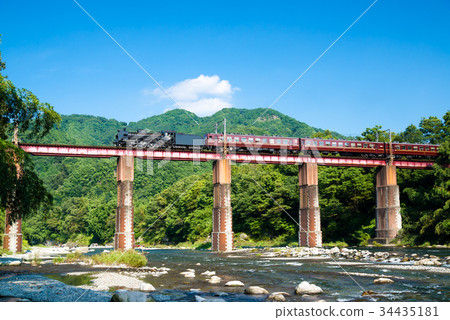 SL across Chichibu Railway Arakawa Bridge 34435181