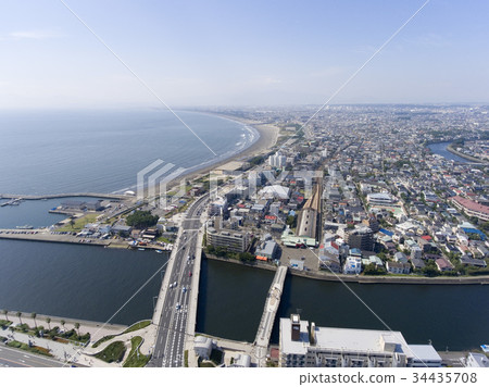 Aerial view of Enoshima drone, Katase Nishihama Aerial view of Enoshima drone, Katase Nishihama 34435708