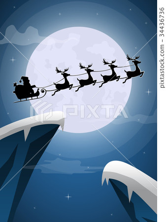 Santa Claus and Reindeer Sleigh Flying Santa Claus and Reindeer Sleigh Flying 34436736