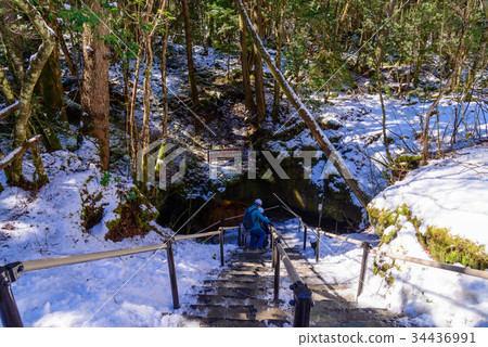 [Yamanashi Prefecture] People who go down the stairs at the entrance to Fudake 34436991