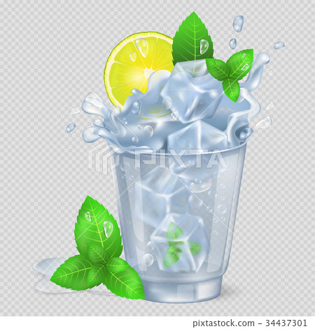 Faceted Glass of Mojito with Ice Illustration 34437301