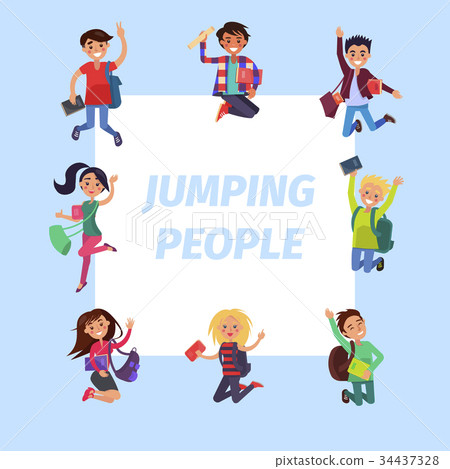 Happy Young Jumping People Banner Illustration Happy Young Jumping People Banner Illustration 34437328