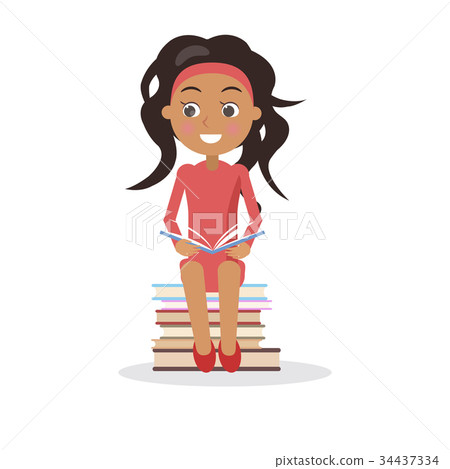 Brunette Young Girl in Dress with Open Textbook Brunette Young Girl in Dress with Open Textbook 34437334