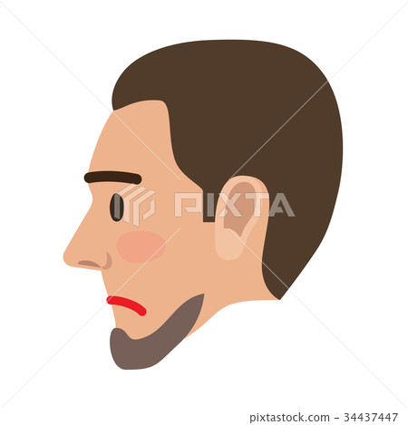 Sad Man Face in Profile View Flat Vector Icon 34437447