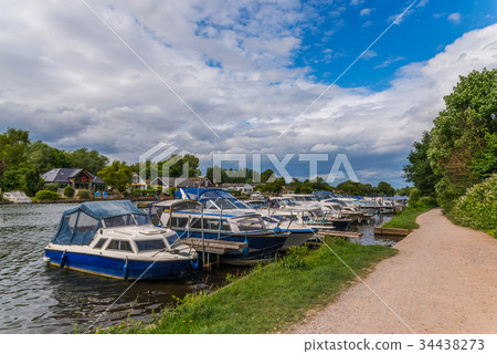 Boats anchored on the bank of the river 34438273