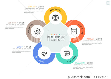Five round elements with linear symbols inside Five round elements with linear symbols inside 34439638