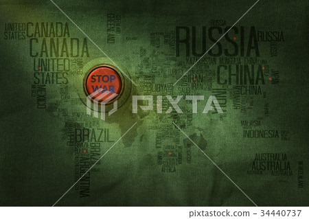 Stop War Concept, Button to push on World Map Stop War Concept, Button to push on World Map 34440737