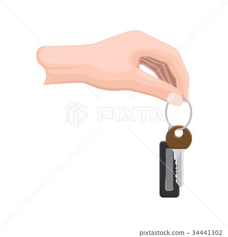 Keys on Keyring in Human Hand Flat Style Vector   34441302