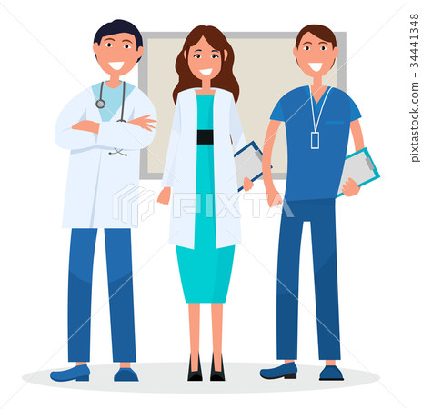 Three Medical Advisers with Board on Background 34441348