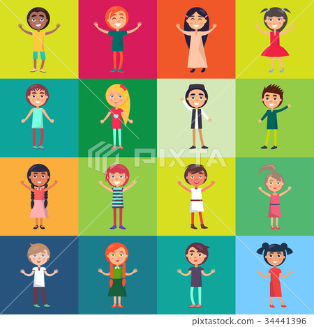 Active Children Isolated on Colorful Backgrounds 34441396