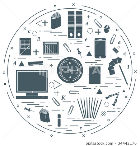 different office objects arranged in a circle different office objects arranged in a circle 34442176