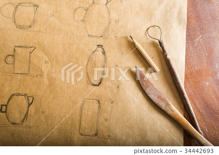 pottery manufacture, artisan tools, ceramics art pottery manufacture, artisan tools, ceramics art 34442693