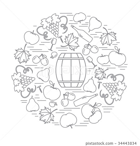 autumn seasonal fruits and vegetables in circle 34443834