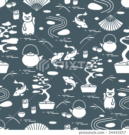 pattern with bonsai tree, minimal rock garden pattern with bonsai tree, minimal rock garden 34443857