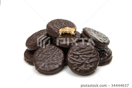 Double cookies in chocolate isolated Double cookies in chocolate isolated 34444637