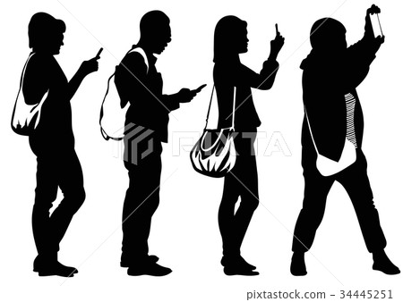 Silhouettes of people busy with cell phones Silhouettes of people busy with cell phones 34445251