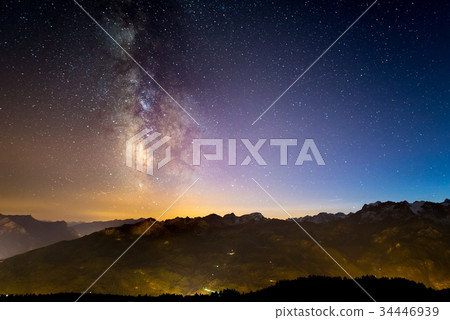 The colorful glowing Milky Way over the Alps The colorful glowing Milky Way over the Alps 34446939