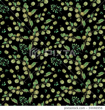 Watercolor natural seamless pattern of hops 34446956