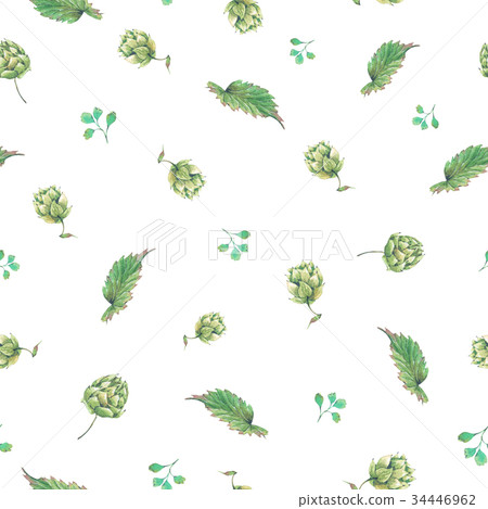 Watercolor natural seamless pattern of hops 34446962