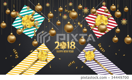 New Year background with golden confetti and gift 34449700
