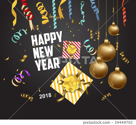 New Year background with golden confetti and gift 34449702